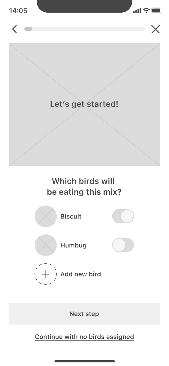 digital wireframe showing the first stage of creating a mix where birds are selected